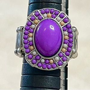 Purple elastic silver tone ring